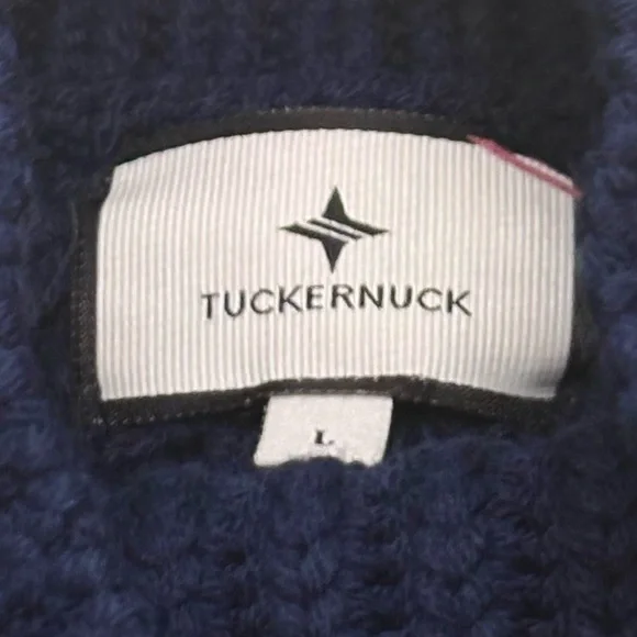 Tuckernuck Navy Striped Sankaty Cable Knit Chunky Nautical Sweater Size Large - Picture 9 of 13